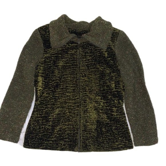 vintage jolibel green velvet zip jacket size 10 made in canada colourful texture - Picture 1 of 7